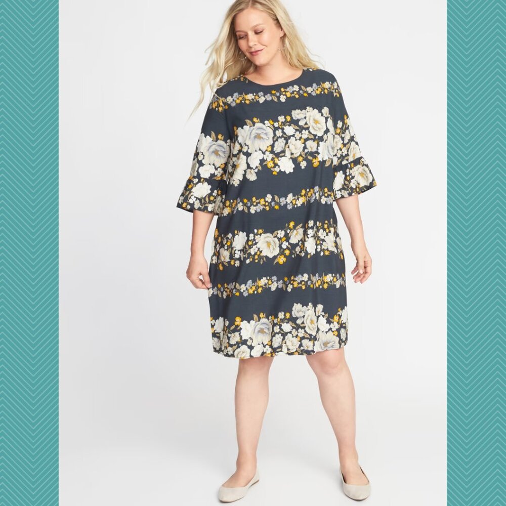 Old Navy Floral Print 3/4 Flutter Sleeve Shift Dress